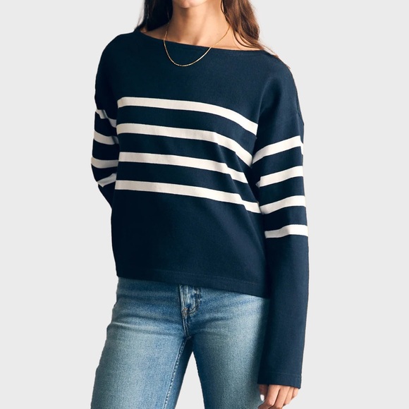 Faherty Tops - Faherty Sport Jersey Long Sleeve Tee Cape May Stripe Navy White - Size M